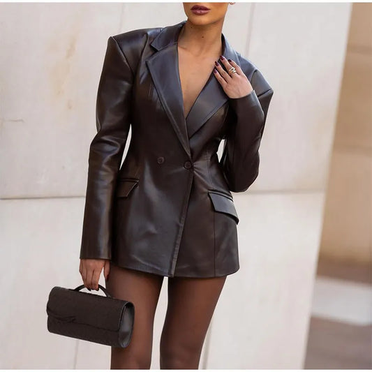Blazer mujer efecto piel cintura entallada - Odile