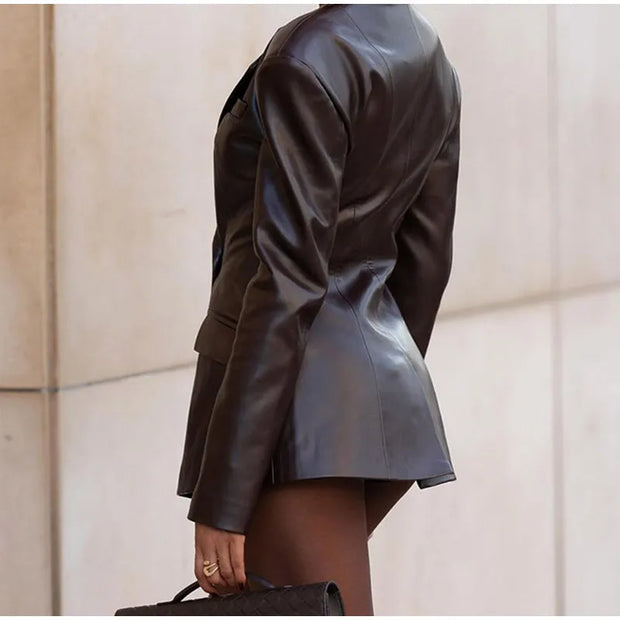 Blazer mujer efecto piel cintura entallada - Odile