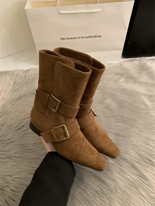 Botines de efecto ante con hebillas - Pelinna