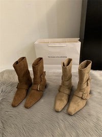 Botines de efecto ante con hebillas - Pelinna