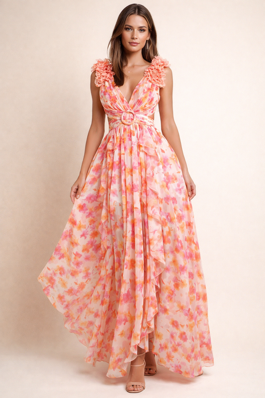 Agatha - Vestido midi acampanado con volantes