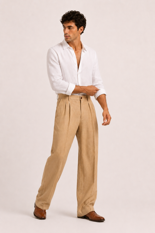 Pantalón de lino para hombre con doble pinza y corte recto - Albrecht
