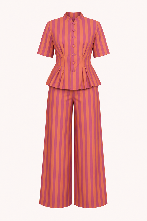 Conjunto elegante de blusa de manga corta y pantalón - Caussie