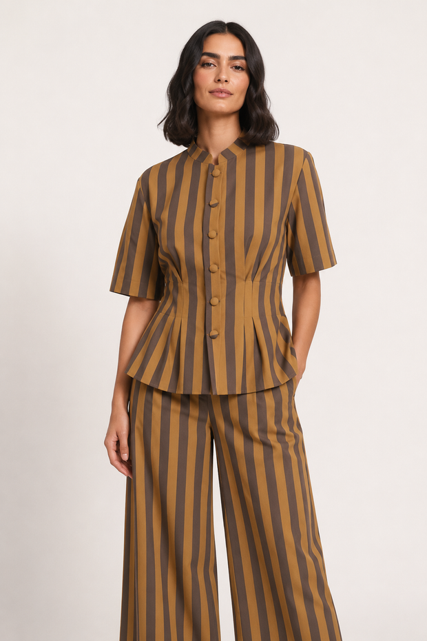 Conjunto elegante de blusa de manga corta y pantalón - Caussie