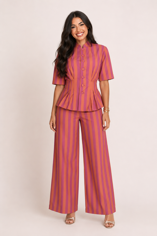 Conjunto elegante de blusa de manga corta y pantalón - Caussie