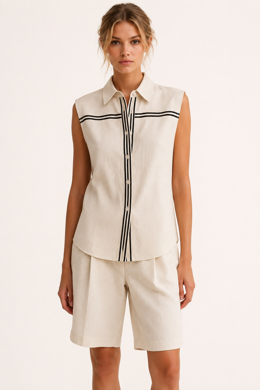 Conjunto mujer verano de dos piezas con blusa sin mangas y short largo - Serena