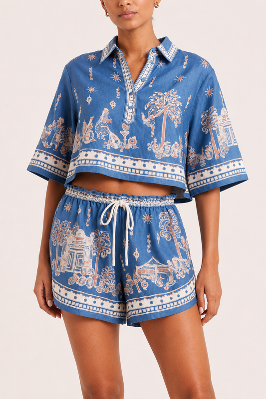 Conjunto mujer estampado boho blusa y shorts - Valeria