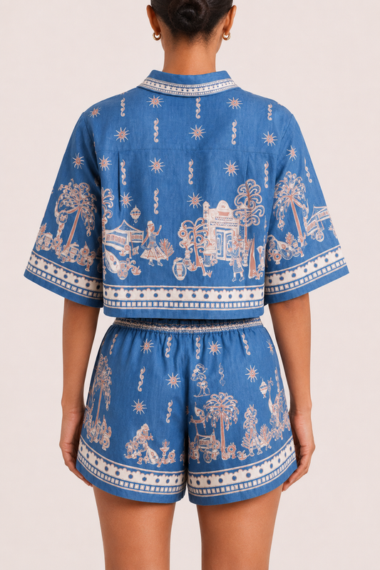 Conjunto mujer estampado boho blusa y shorts - Valeria