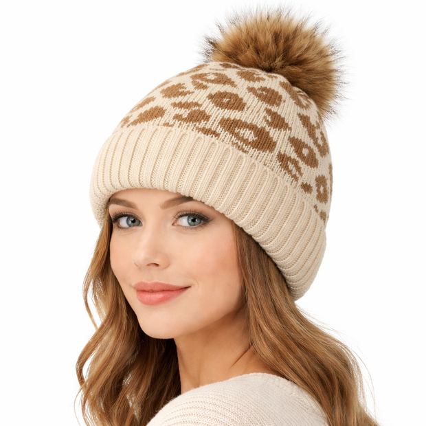 Gorro tejido para mujer con pompón de una capa - Zireon