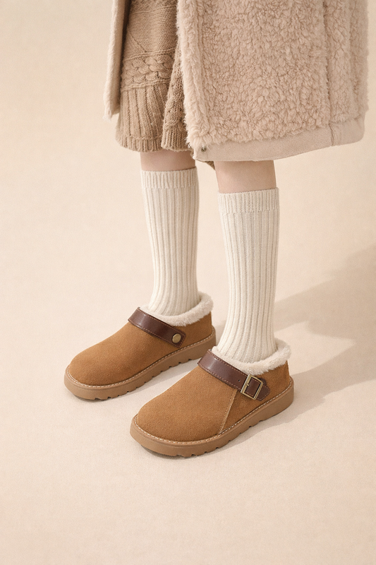 Mules para mujer forrados de peluche con hebilla - Eira
