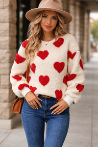 Suéter para mujer con motivo de corazones y acabado afelpado - Ilse