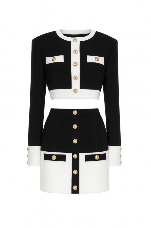 Conjunto de falda y chaqueta corta de punto estructurado - Roxane