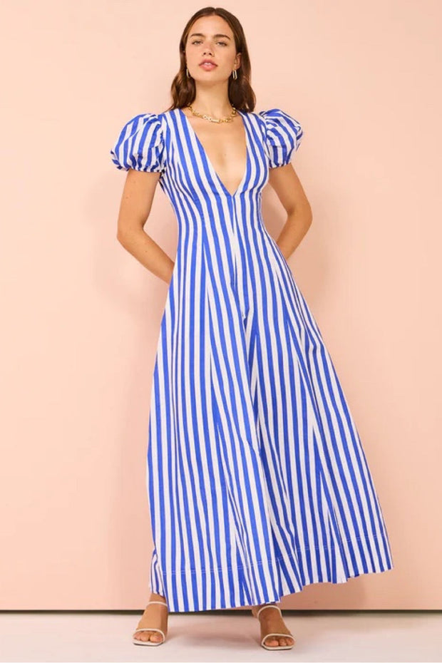 Anne - Vestido de moda para mujer con mangas abullonadas y rayas