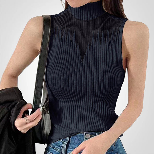 Charlotte - Top de punto transparente con cuello halterneck