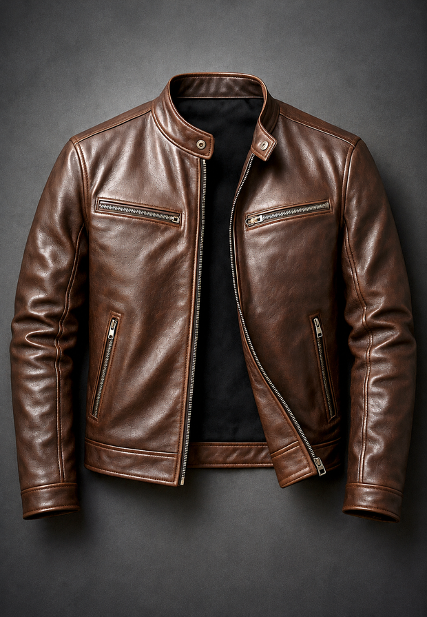 Cazadora biker hombre efecto piel cuello mao cuatro bolsillos cremallera - Kaelor