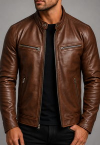 Cazadora biker hombre efecto piel cuello mao cuatro bolsillos cremallera - Kaelor