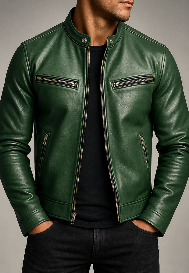 Cazadora biker hombre efecto piel cuello mao cuatro bolsillos cremallera - Kaelor