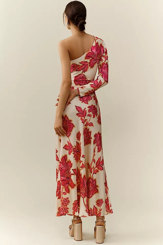 Valentina - Vestido Largo Floral de Un Solo Hombro