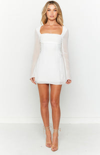 Constanza - Vestido mini blanco de manga larga
