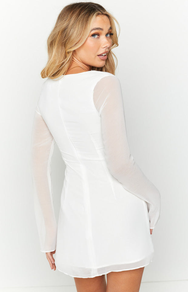 Constanza - Vestido mini blanco de manga larga