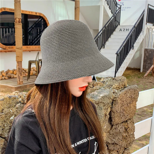 Elegante sombrero monocolor de paja transpirable