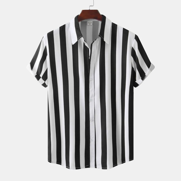 Camisa de hombre de manga corta con tapeta de botones - Rayas