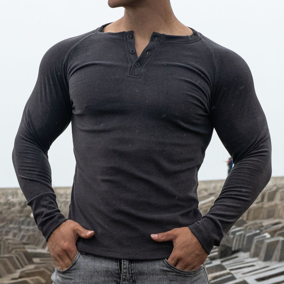 Camiseta para hombre con manga larga ajuste entallado con botones - Darío
