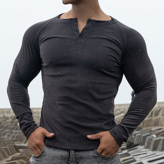 Camiseta para hombre con manga larga ajuste entallado con botones - Darío