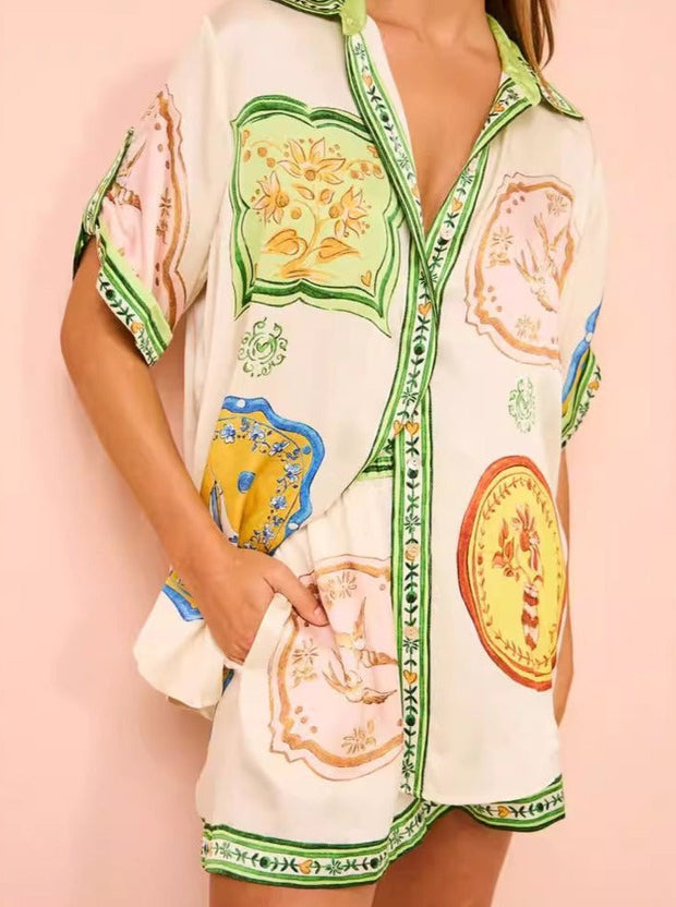 Donata - Conjunto único con estampado étnico en color crema