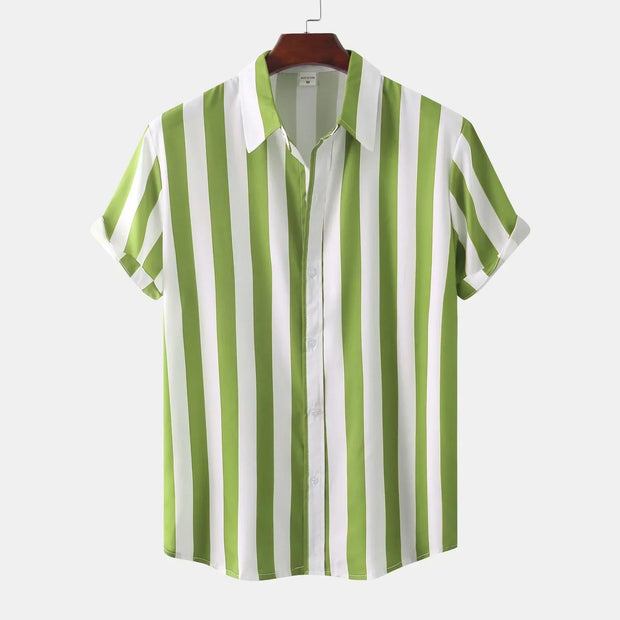 Camisa de hombre de manga corta con tapeta de botones - Rayas