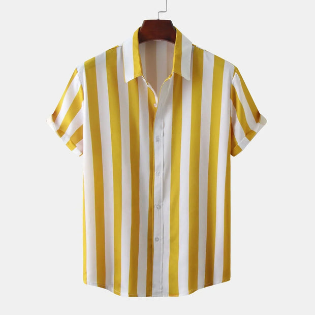 Camisa de hombre de manga corta con tapeta de botones - Rayas