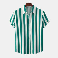 Camisa de hombre de manga corta con tapeta de botones - Rayas