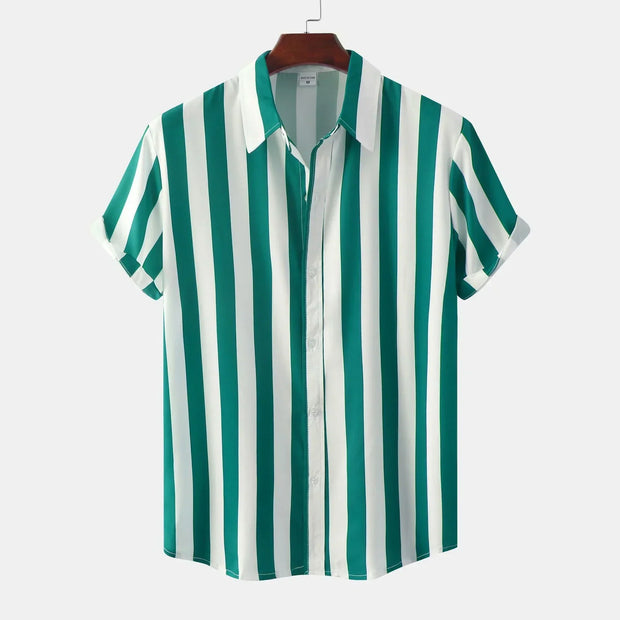 Camisa de hombre de manga corta con tapeta de botones - Rayas