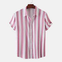 Camisa de hombre de manga corta con tapeta de botones - Rayas