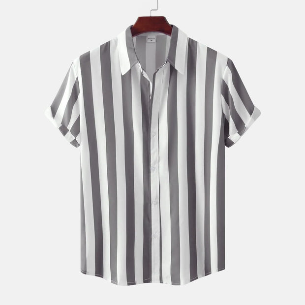 Camisa de hombre de manga corta con tapeta de botones - Rayas