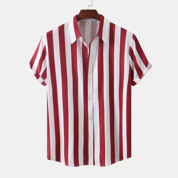 Camisa de hombre de manga corta con tapeta de botones - Rayas