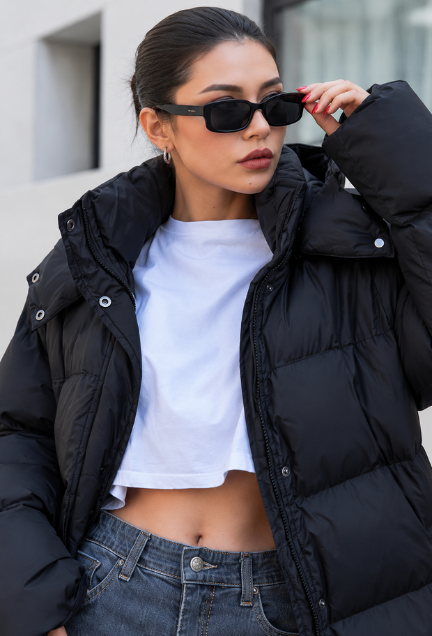 Abrigo acolchado largo mujer corte oversize capucha cuello alto - Selma