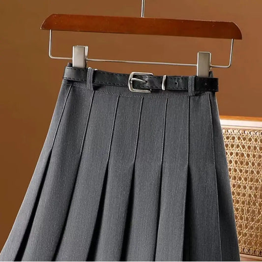 Falda midi plisada con cinturón para mujer - elegante y versátil