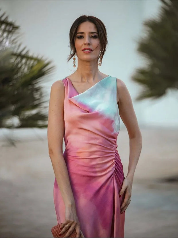 Talía - Vestido de tinte con cuello chal