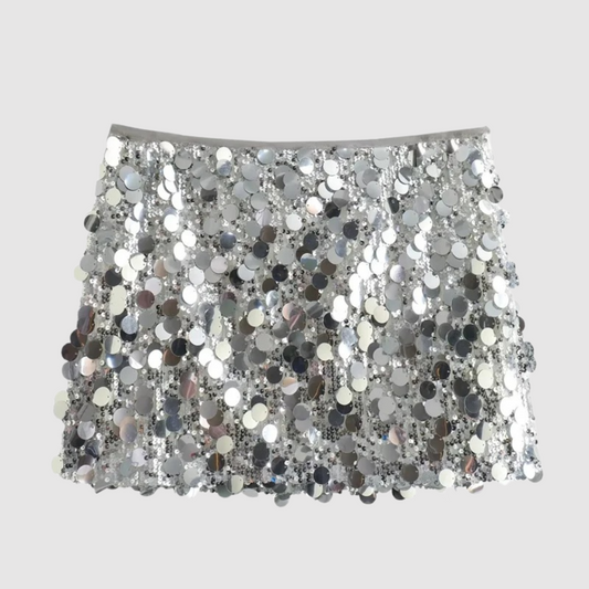 Elegante minifalda con brillantes lentejuelas, perfecta para un glamuroso look de fiesta