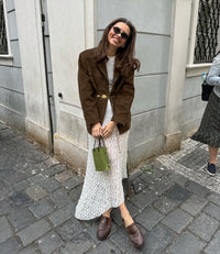 Chaqueta holgada de ante con solapas retro de terciopelo - Loise