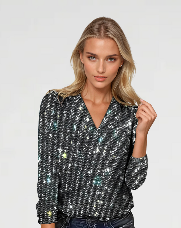 Kimberly - Lujosa camisa con cuello en V, elegante y con estilo