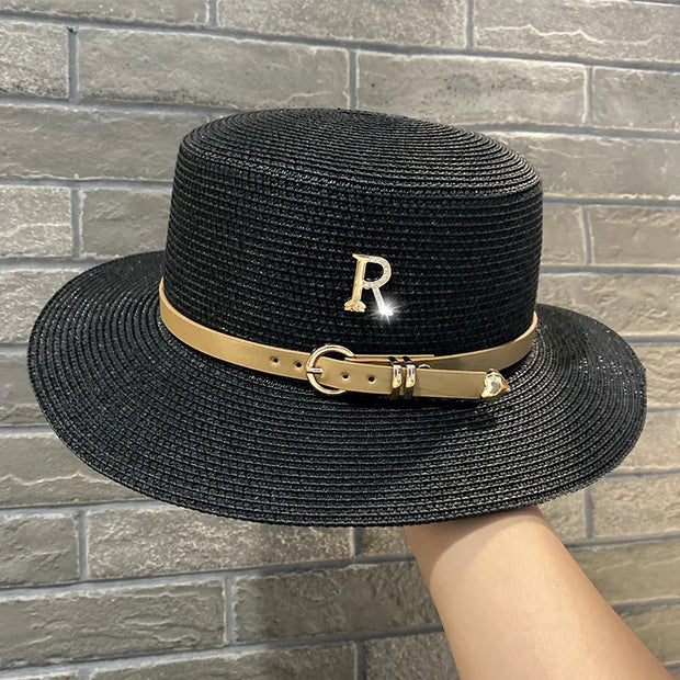 Sombreros de paja de copa plana para mujer