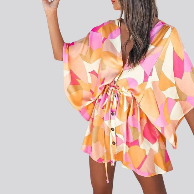 Giselle - Vestido camisero boho con cuello en V y estampado floral