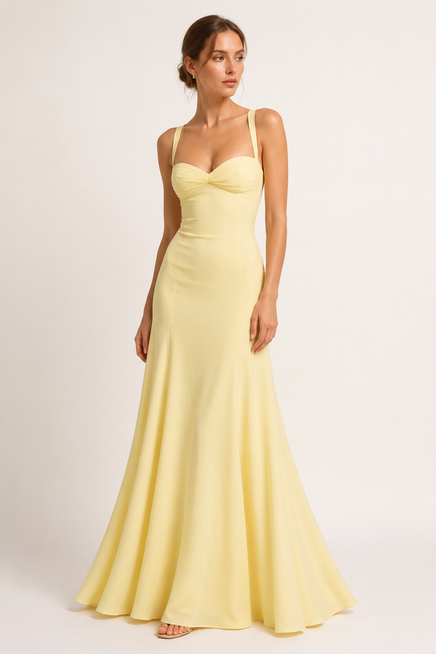Vestido maxi invitada de boda con escote corazón y falda evasé - Ingrid