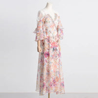 Vestido hada cuello pico - Entallado con motivo floral