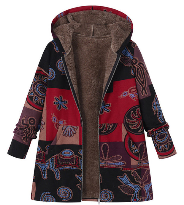 Abrigo capucha para mujer estampado retro térmico - Luny