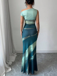 Vestido largo mujer efecto tie-dye hombro asimétrico - Natalia