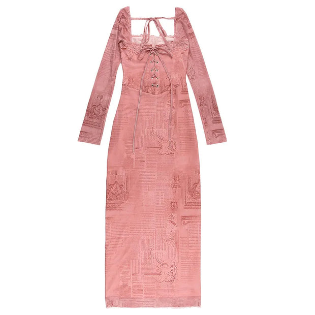 Gala - Vestido largo rosa chic con encaje