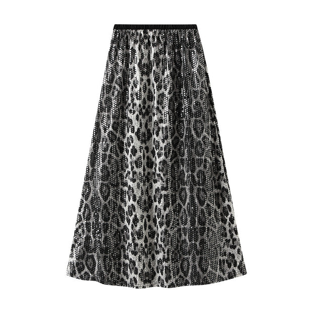 Falda para mujer con estampado de leopardo en lentejuelas - Ynaris